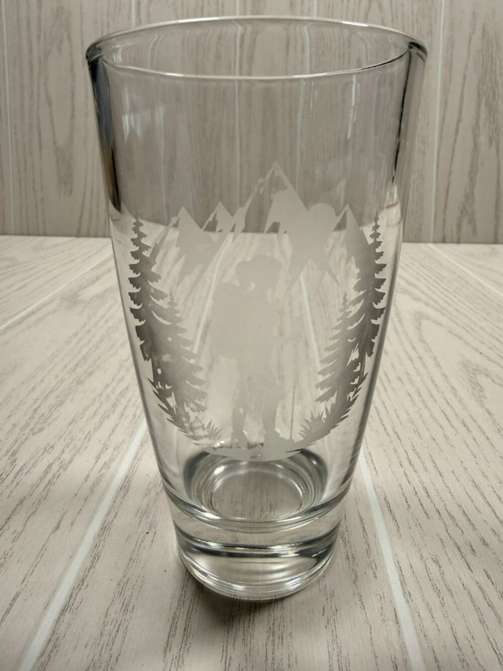 Female Hiking In The Woods Etched Pint Glass Outdoorsy Girl Outdoor Enthusiast
